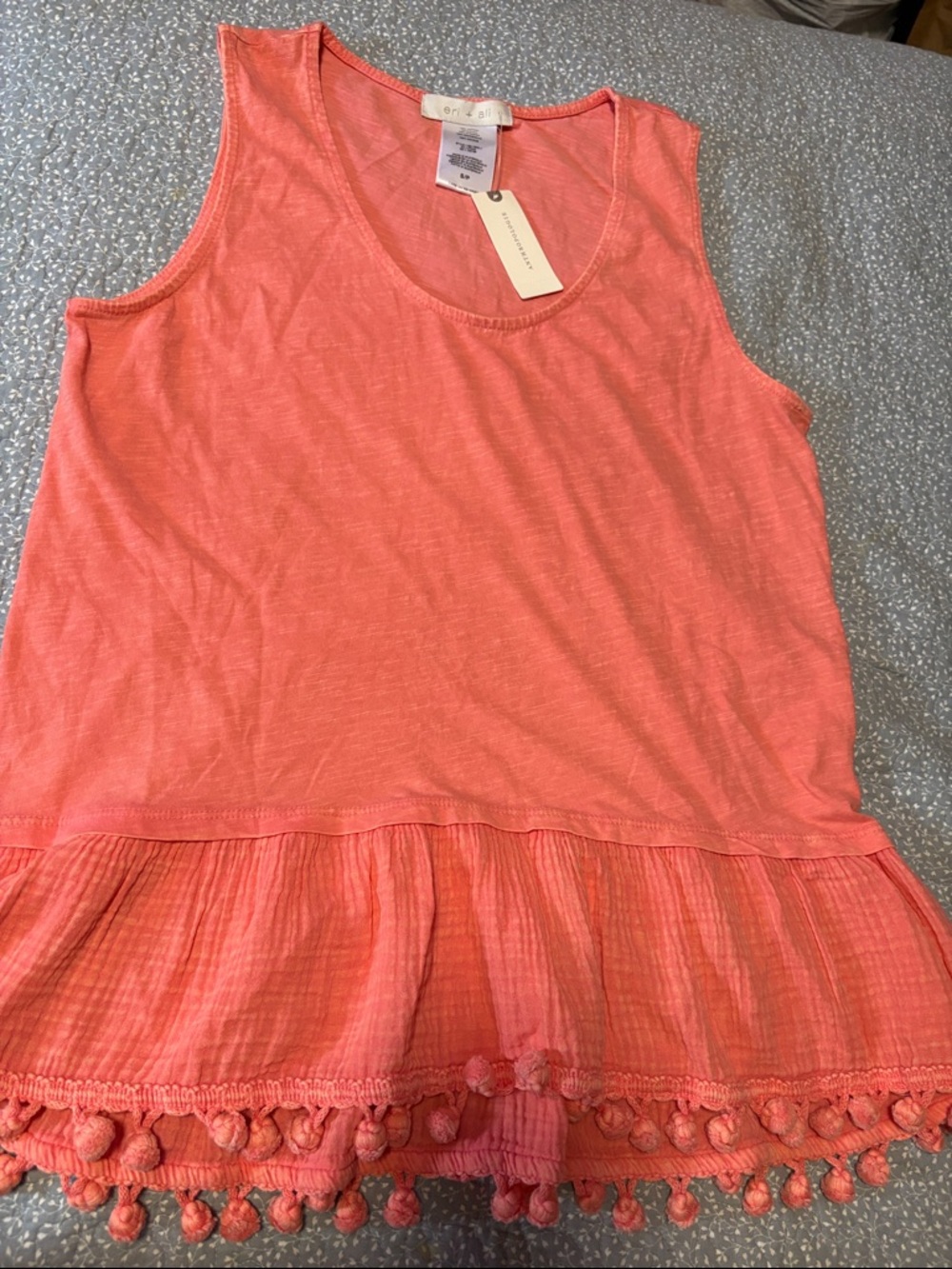 Sanctuary Coral Pom-Pom Peplum Tank Top